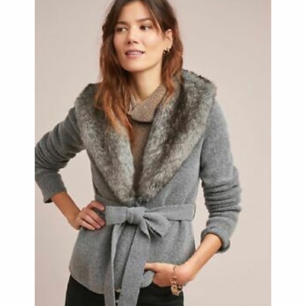Anthropologie Bois du Boulogne Cardigan with Faux Fur